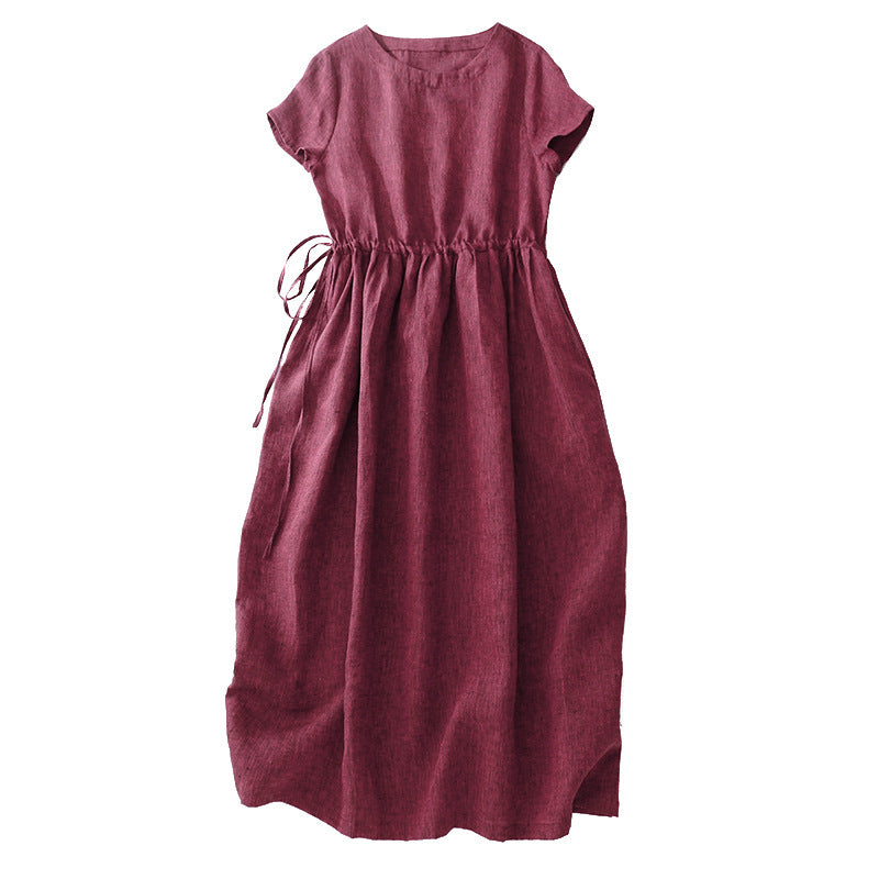 Belt Slimming Retro Artistic Midi Dress