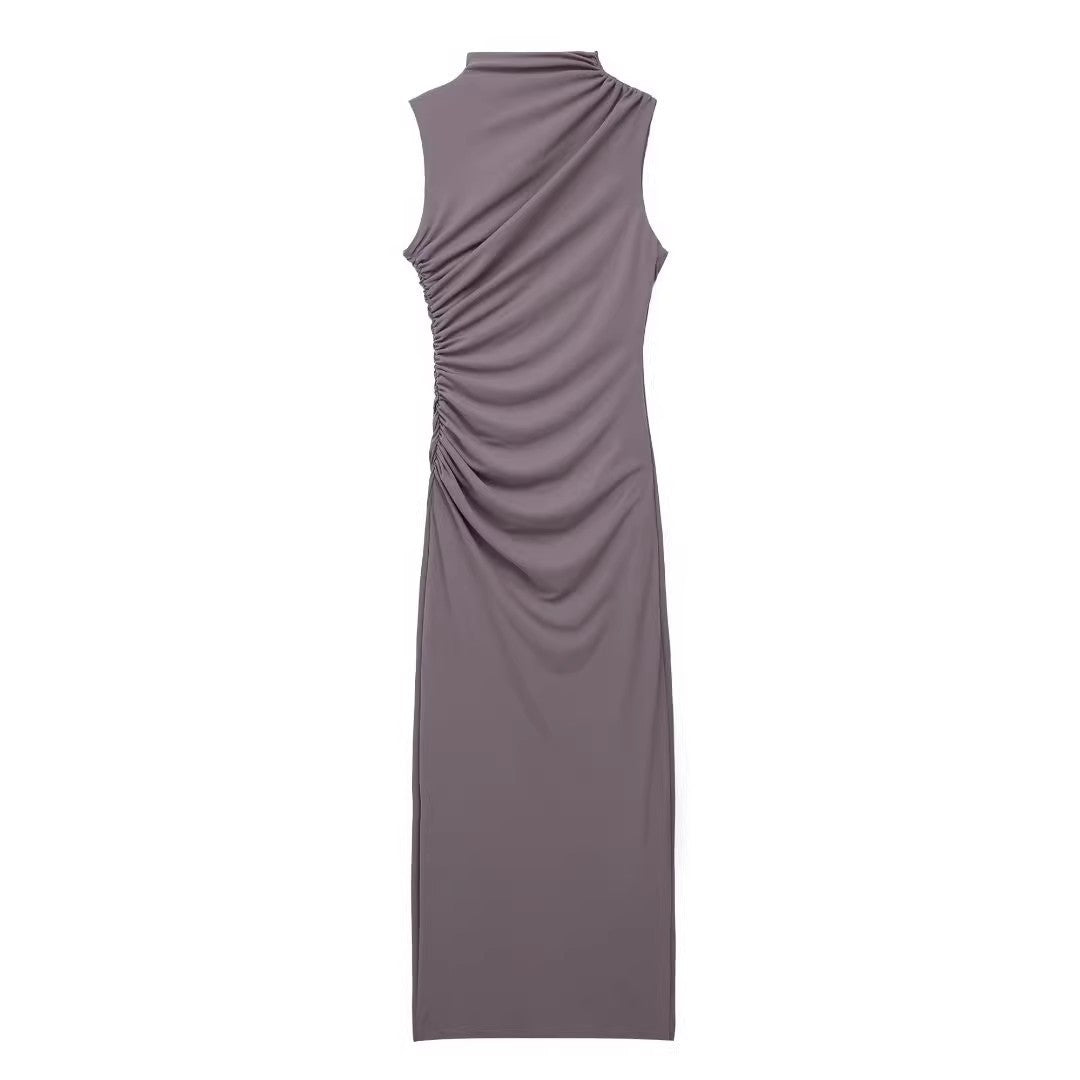 Women's Fashion Slim Pleated Decoration Midi Skirt Dress