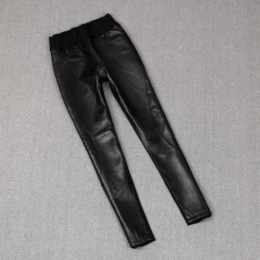 Stitching Stretch Pencil Women's Leather Pants