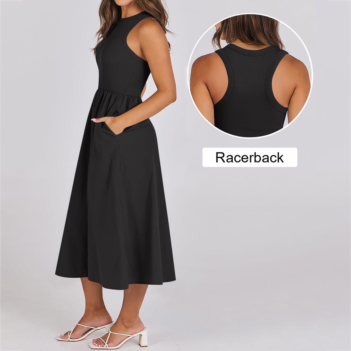 Sleeveless Knitted Stitching Casual Long With Pockets Advanced Sense Dress
