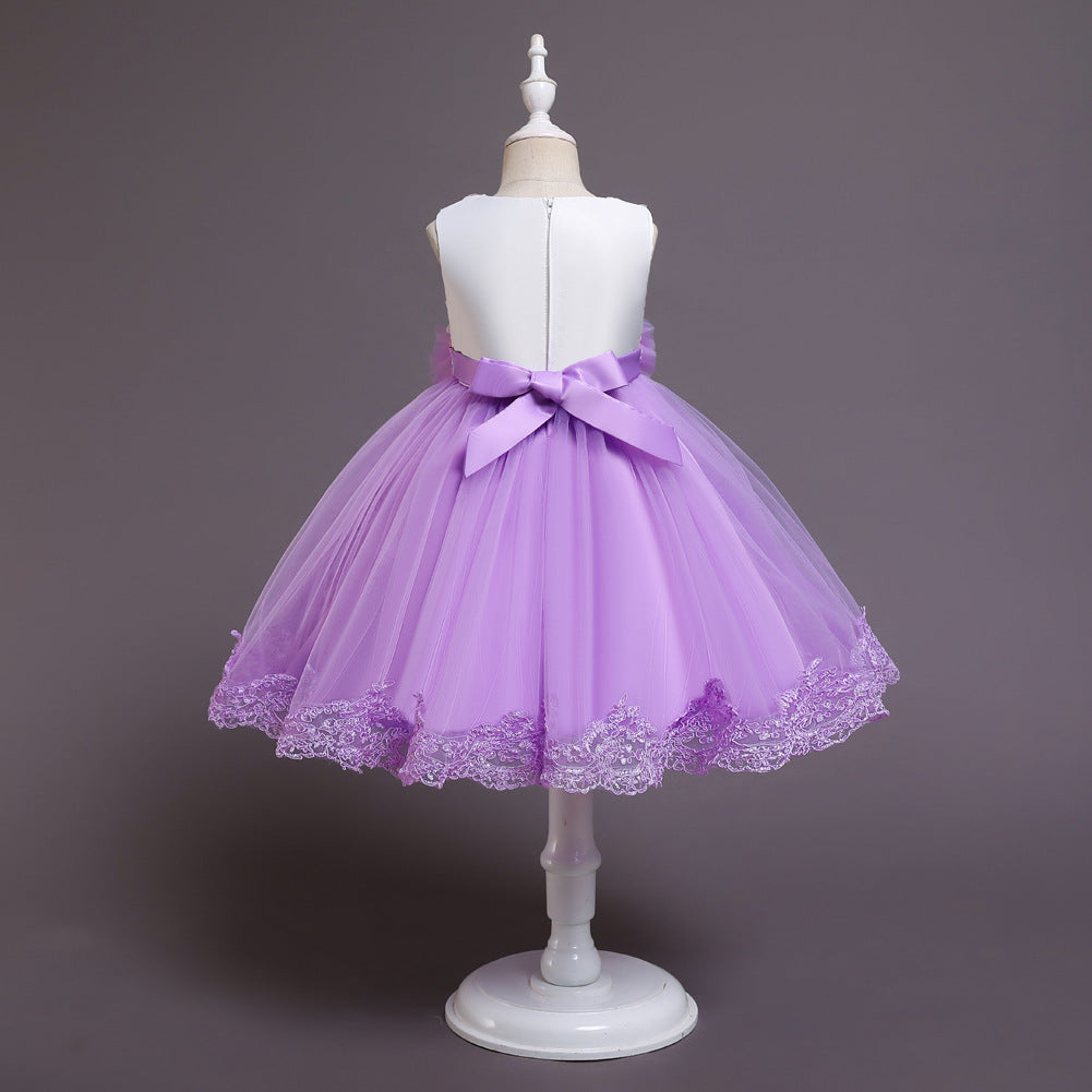 Girls Princess Mesh Pleated Simple Dress