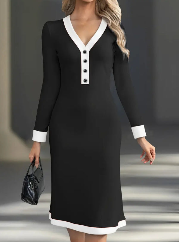 Elegant Women's V-neck Dress Made Of Polyester