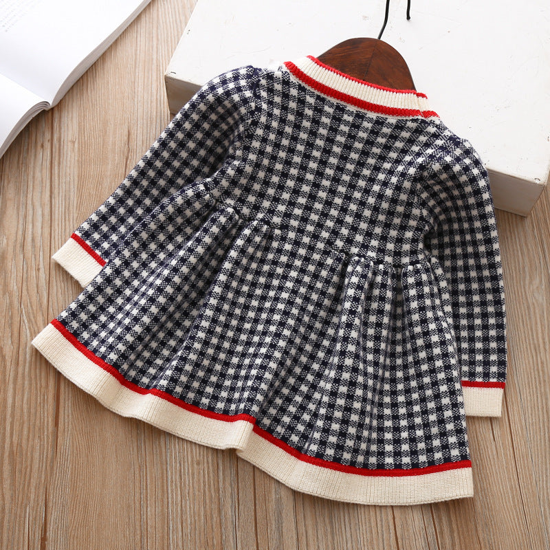 Girls' Plaid Knitted Children's Baby Sweater Shirt Dress