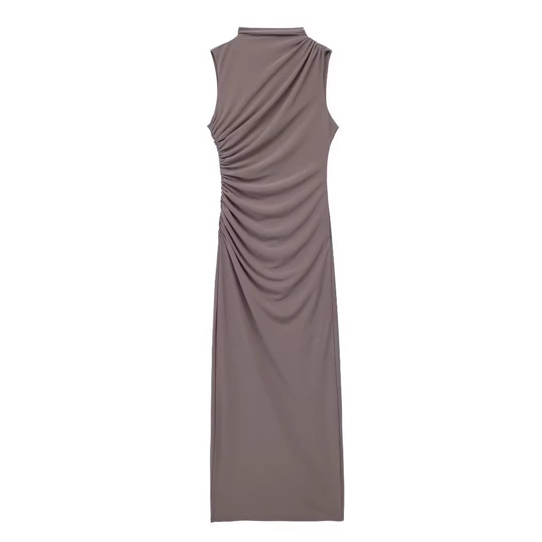 Women's Fashion Slim Pleated Decoration Midi Skirt Dress