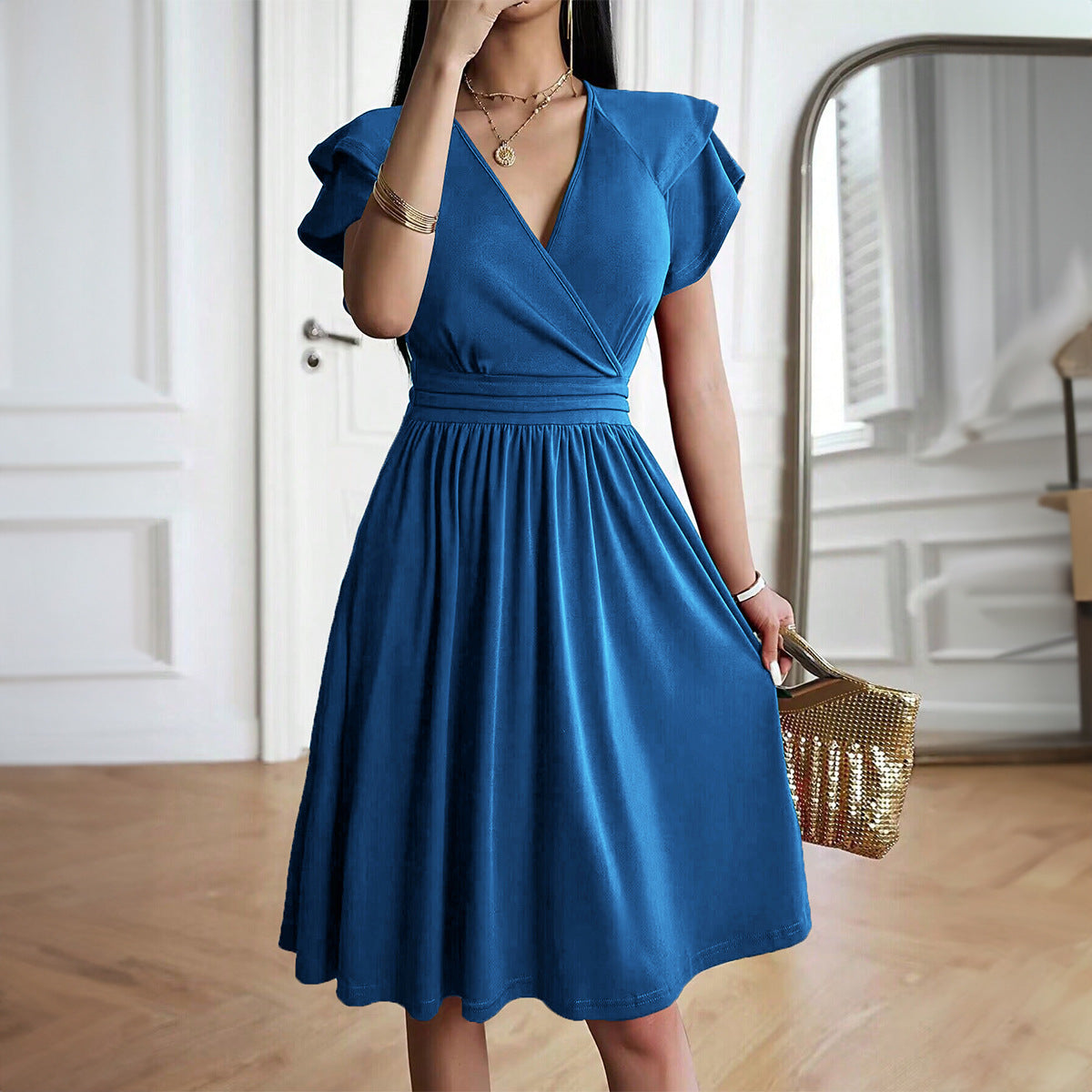 Women's Fashionable Temperament Elegant V-neck Midi Dress