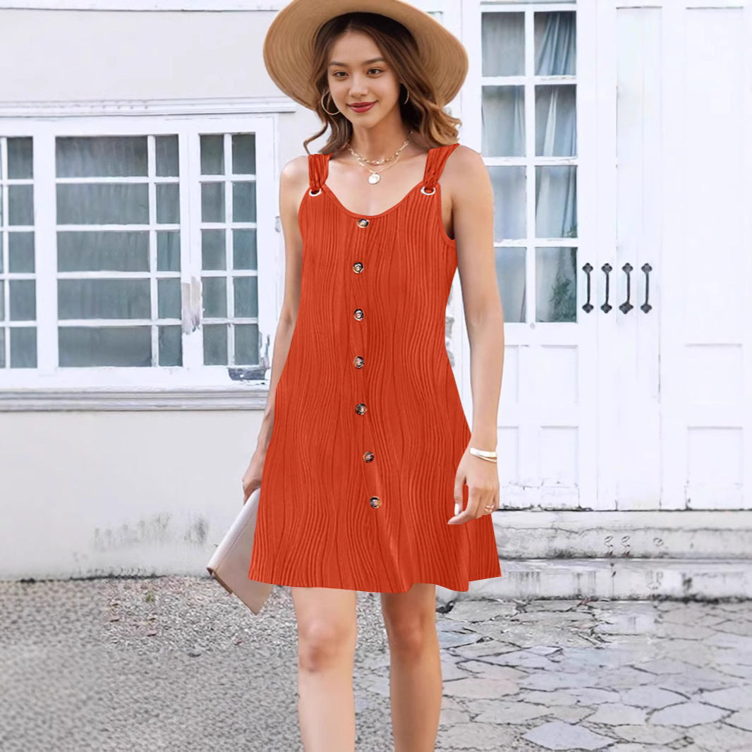 Summer European And American Sling Slim Knit Dress