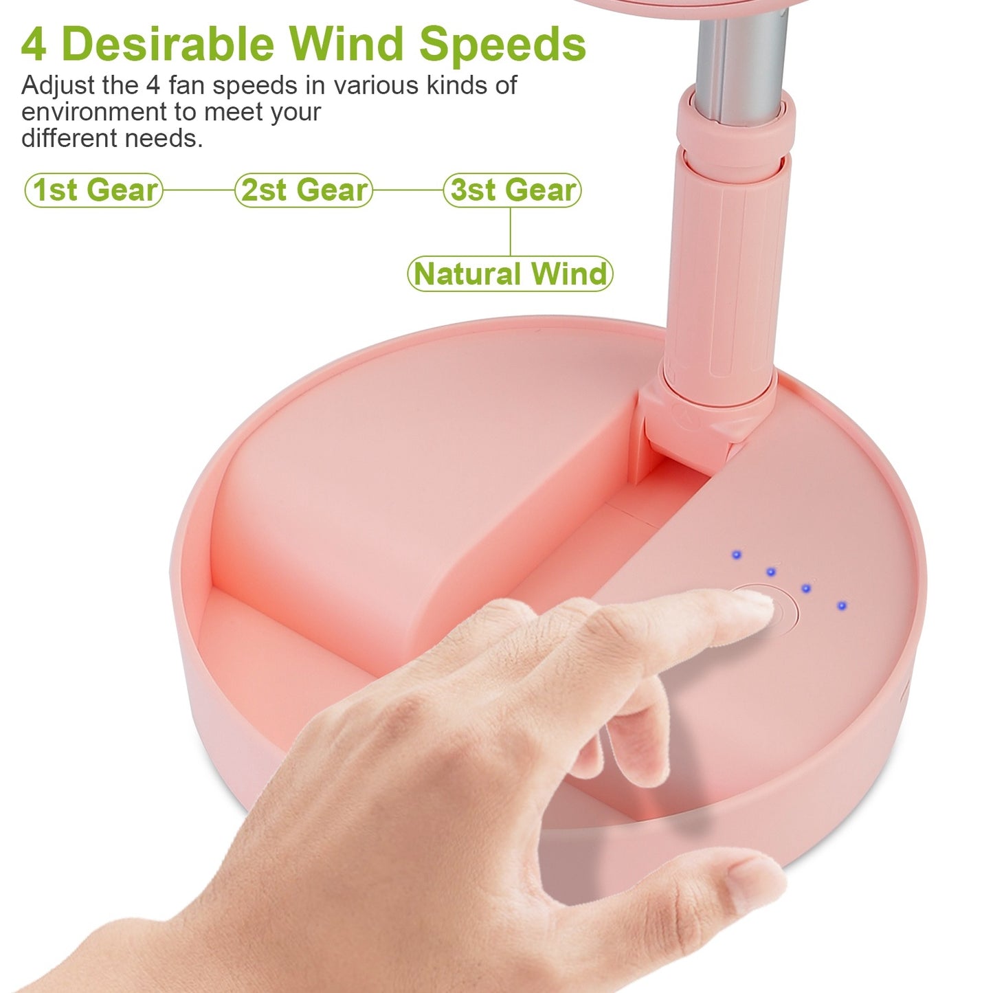 1Pc Portable Folding Desk Table Fan Quiet USB Rechargeable Telescopic Standing Floor Fan With 4 Speeds Adjustable Height 180Degree Tilting Angle For Office Home Outdoor Camping Travel
