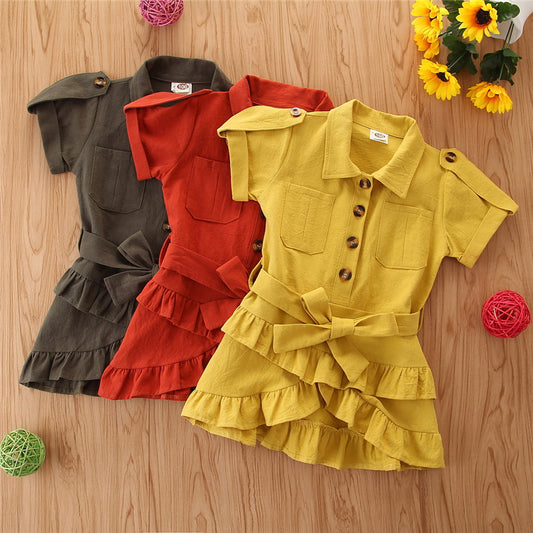 Girls' Flounce Short-sleeved Dress