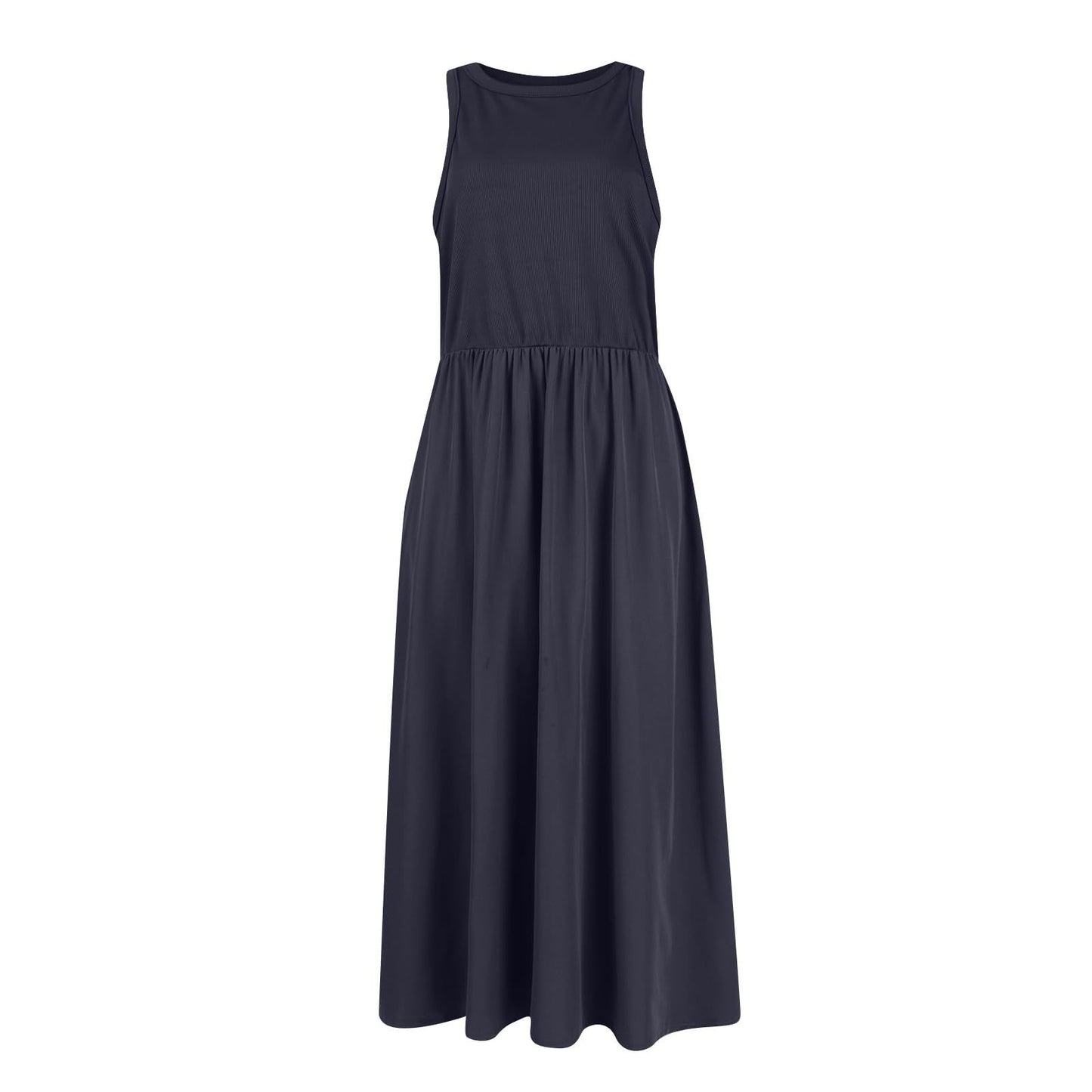 Sleeveless Knitted Stitching Casual Long With Pockets Advanced Sense Dress