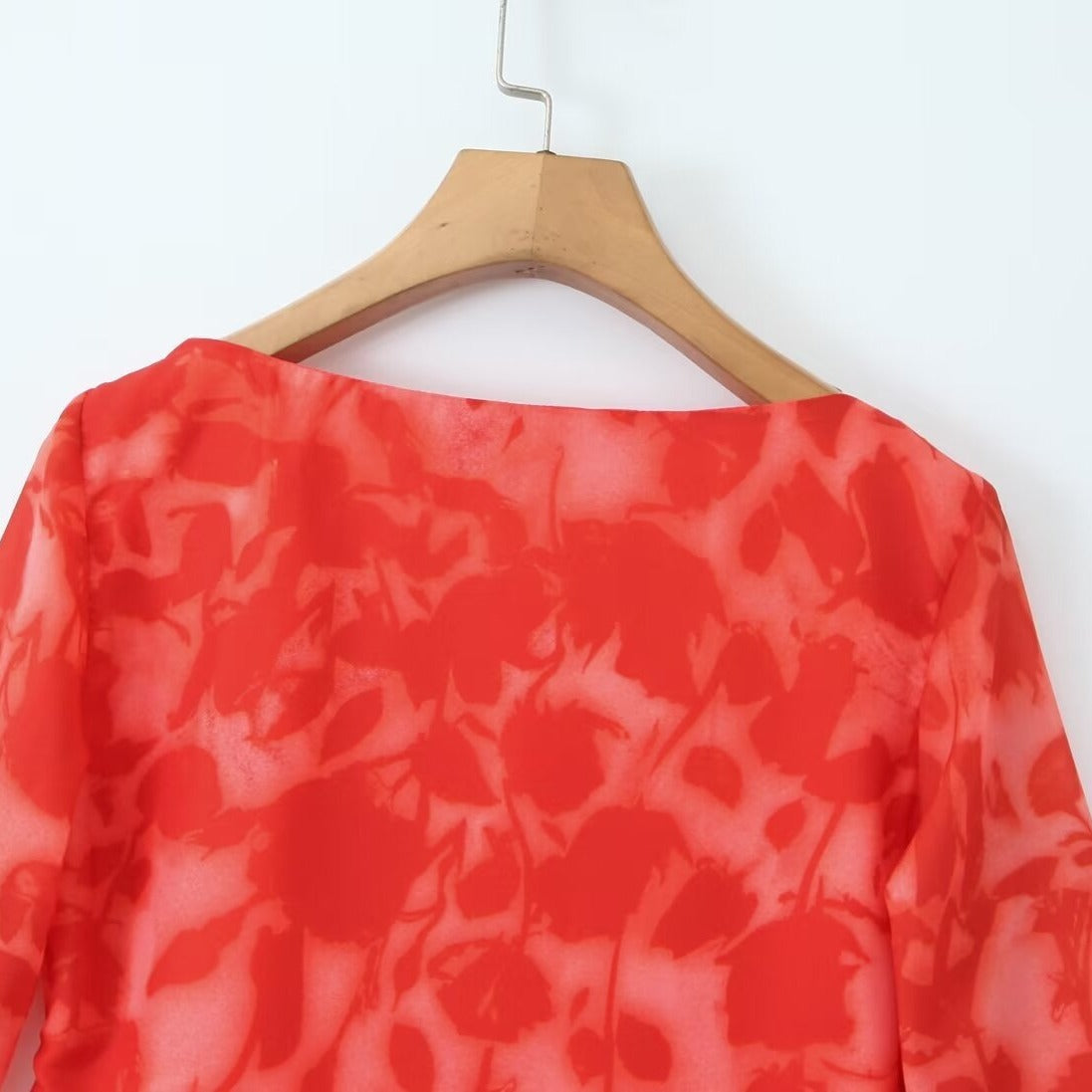 Women's Clothing Rose Printed Long Sleeve Dress Midi Dress