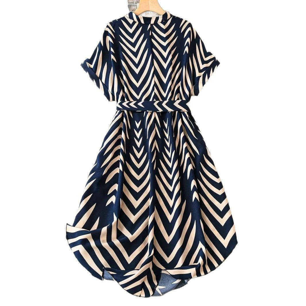 Elegant Vacation Style Springsummer Irregular Striped Midi Dress