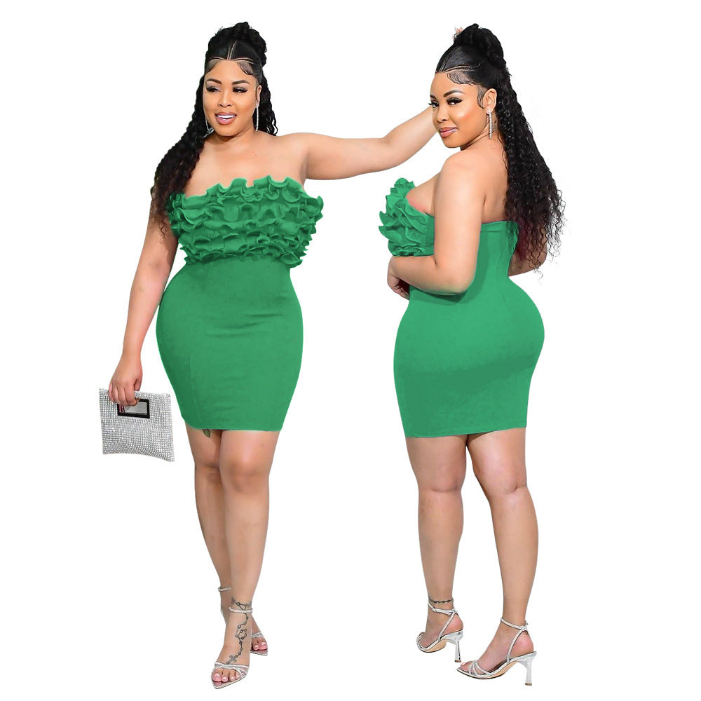 Tube Top Pleated Lace Sheath Dress Women