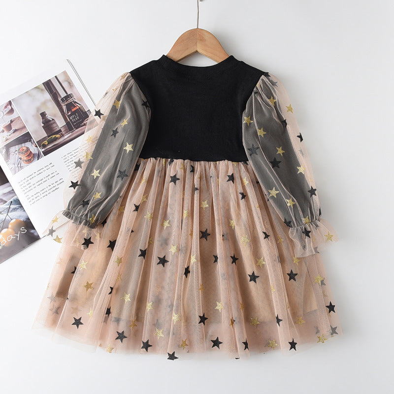 Girls Autumn Knitted Children's Skirts Girls Long Sleeve Mesh Dress