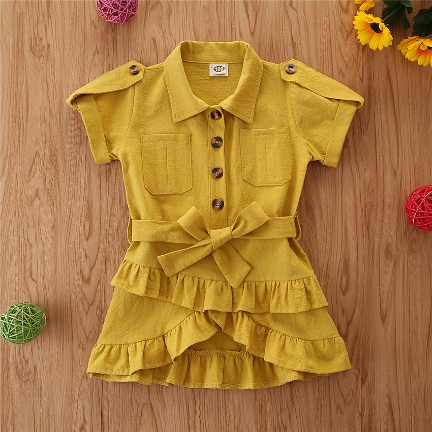 Girls' Flounce Short-sleeved Dress
