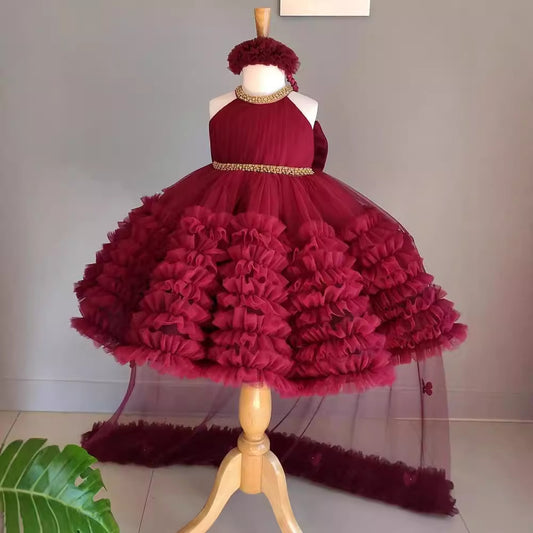 Girls Flower Dress Sweet Fluffy Performance Dress