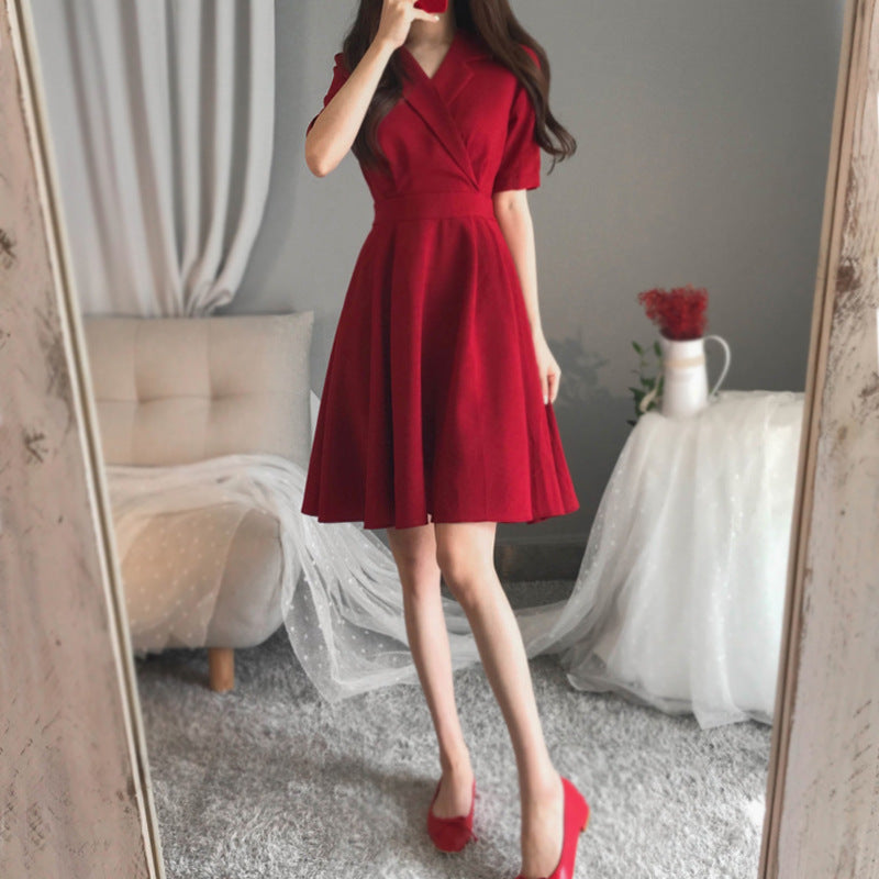 Western Style Solid Color Dress For Plump Girls