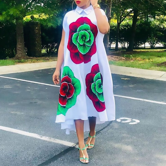 Women's Elegant Loose Printed Midi Dress
