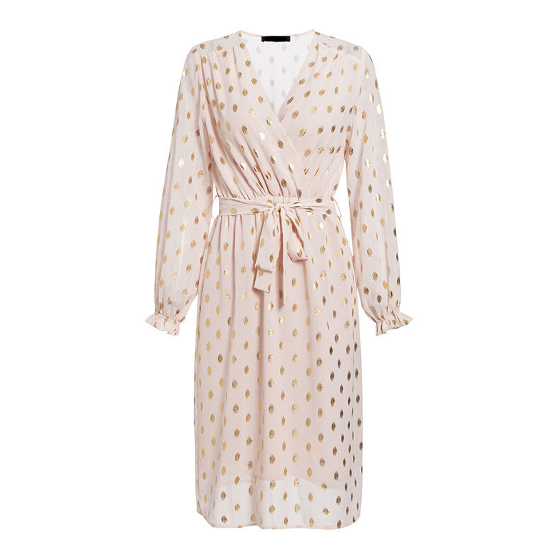 Lantern sleeve belt midi dress