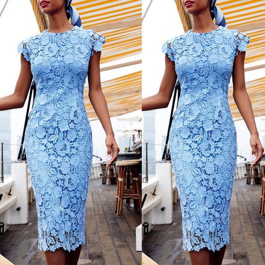 New Women's Round Neck Sleeveless Pencil Skirt Midi Dress