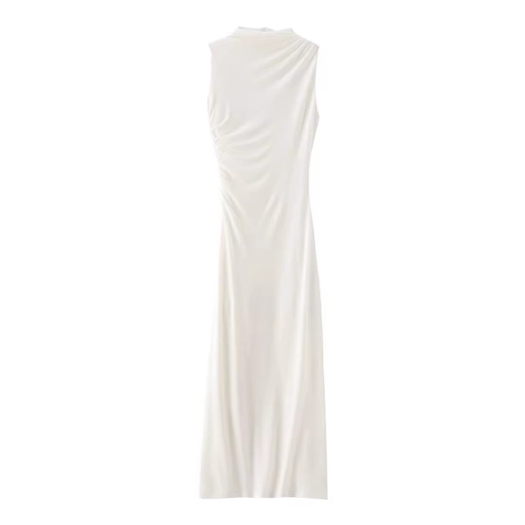 Women's Fashion Slim Pleated Decoration Midi Skirt Dress