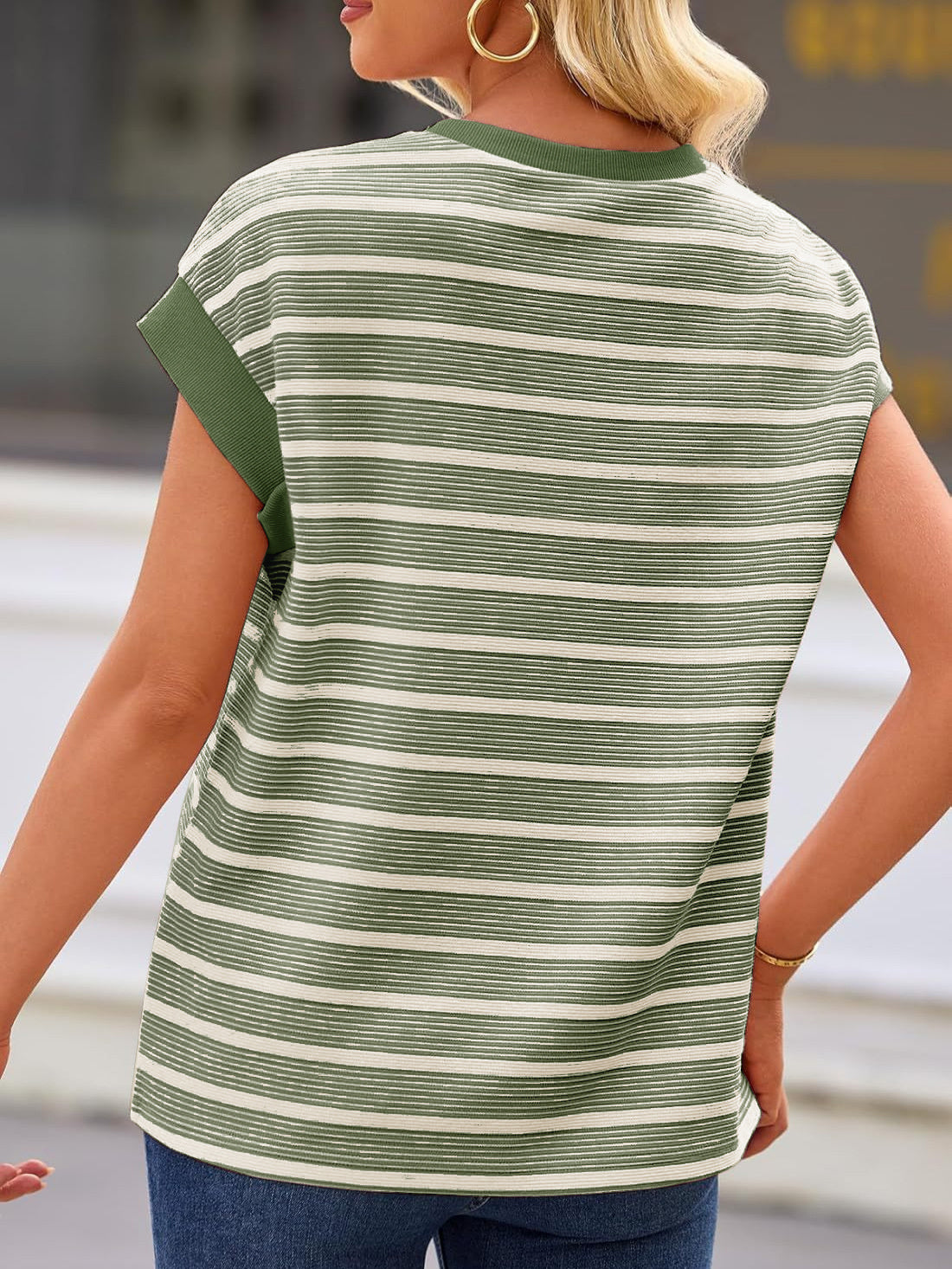 Women's Striped Short Sleeve T-Shirts Casual Loose Fit Color Block Crew Neck Summer Tops