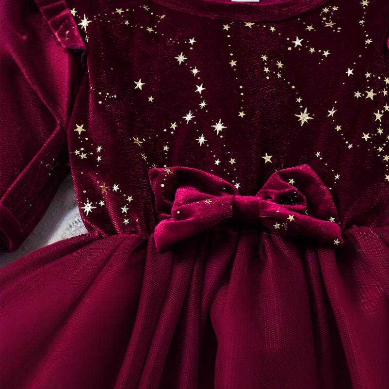 Western Style Children's Princess Dress XINGX Printed Velvet Skirt