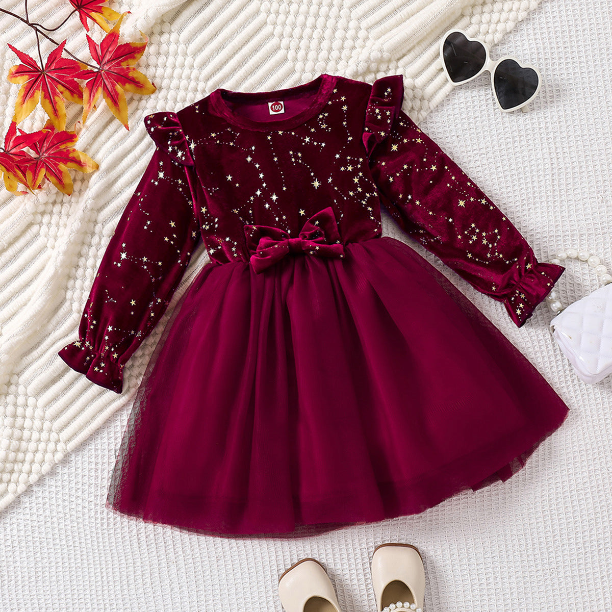 Western Style Children's Princess Dress XINGX Printed Velvet Skirt