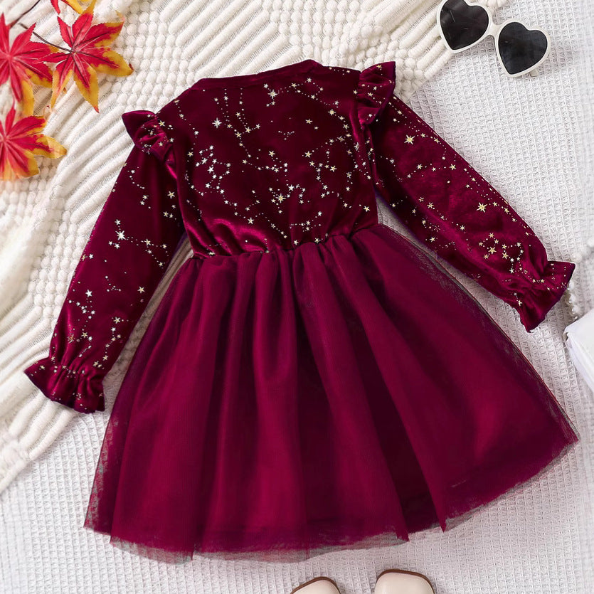 Western Style Children's Princess Dress XINGX Printed Velvet Skirt