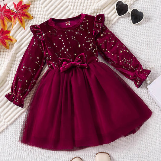 Western Style Children's Princess Dress XINGX Printed Velvet Skirt