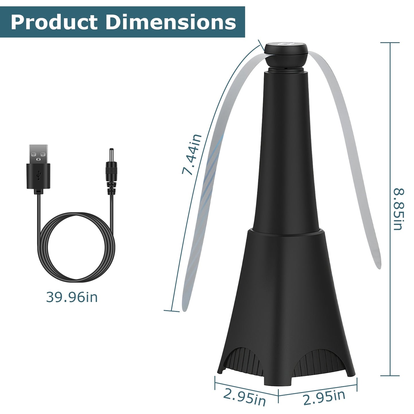 2 Pack Portable Reflective Fly Repellent Fan Rechargeable Battery Powered Table Food Fly Trap With Pattern Soft-Stop Blade Hanging Hook Indoor Outdoor Table