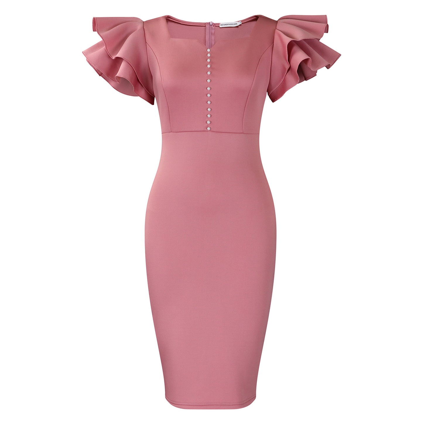 Fashion Women's Wear Beaded Ruffle Sleeve Sheath Dress