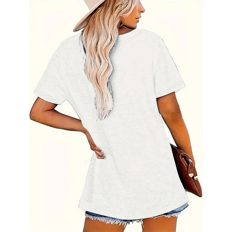 Women's Summer Sunflower Print Top Round Neck Short Sleeve T Shirt