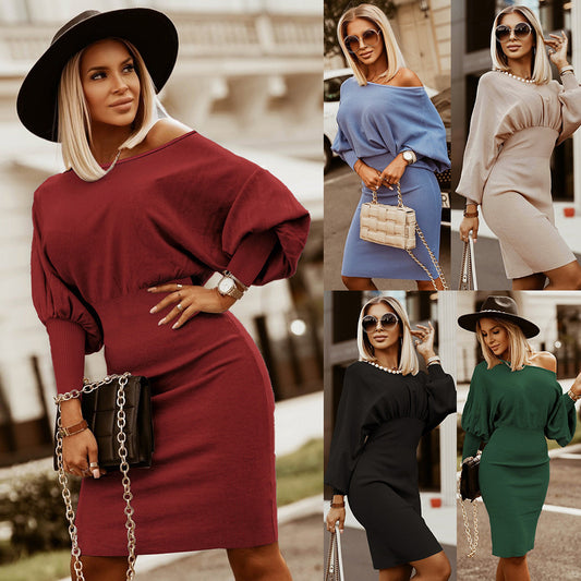 Women's FallWinter Slim Slimming Knitted Batwing Sleeve Skirt