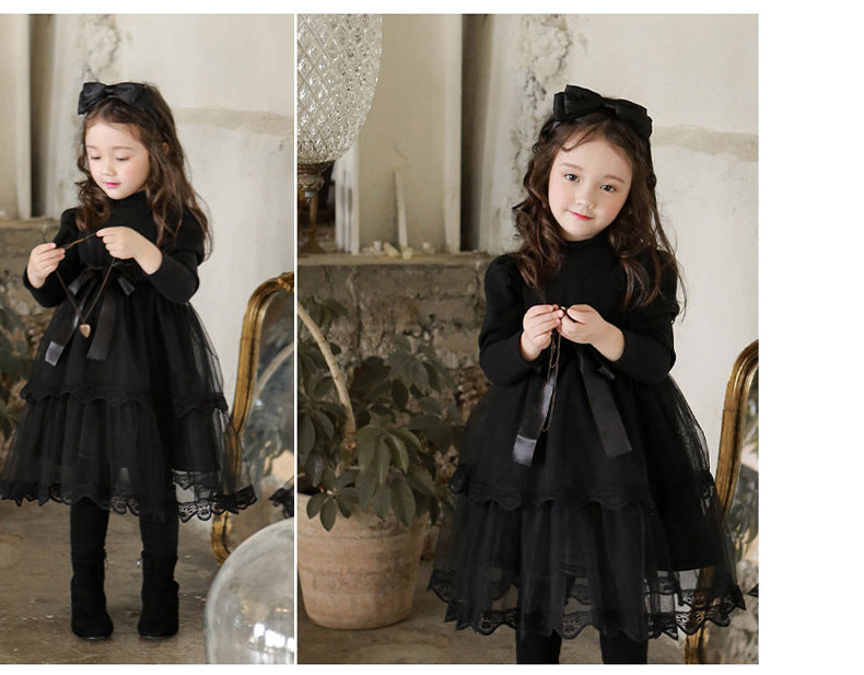 Girls Bow Thickened Plus Velvet Princess Dress