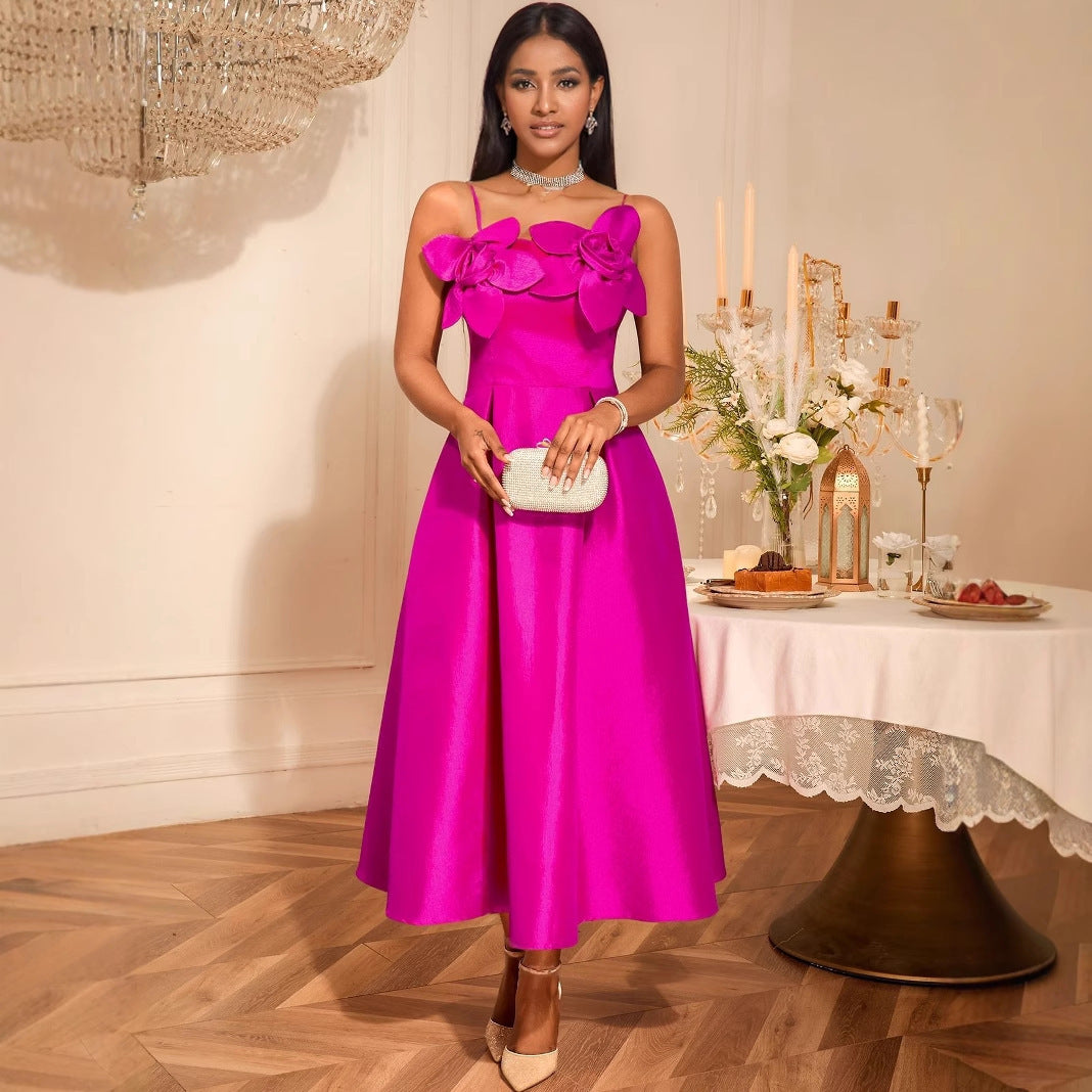 Lady Sexy Sling Three-dimensional Flower Dress