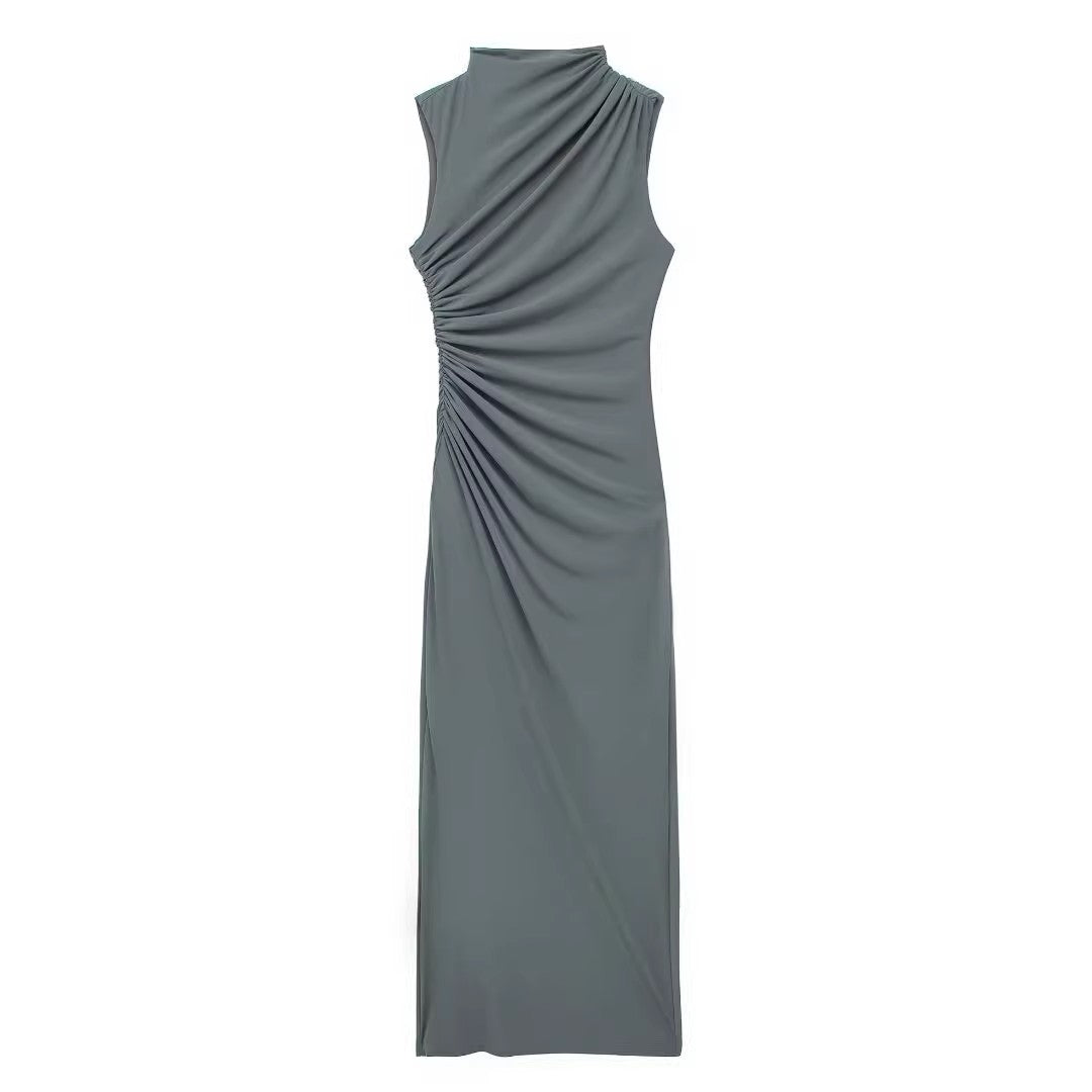 Women's Fashion Slim Pleated Decoration Midi Skirt Dress