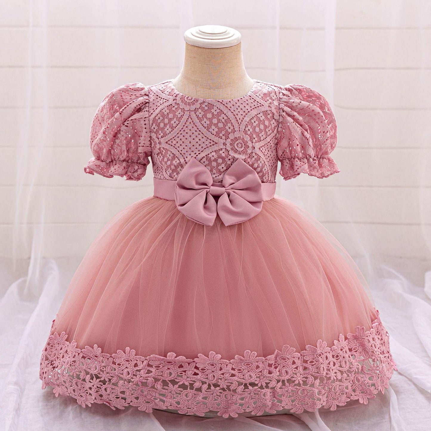 New Girls Embroidered Bow Dress