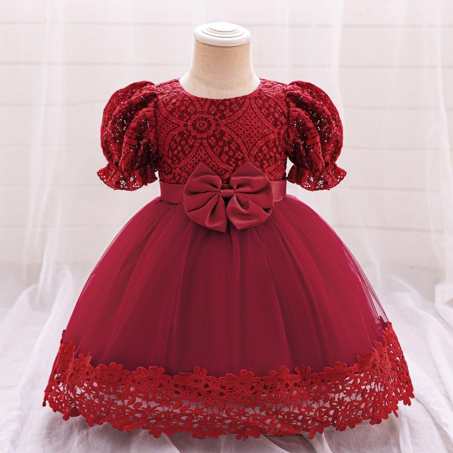 New Girls Embroidered Bow Dress