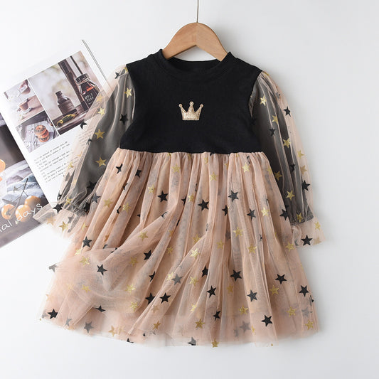 Girls Autumn Knitted Children's Skirts Girls Long Sleeve Mesh Dress