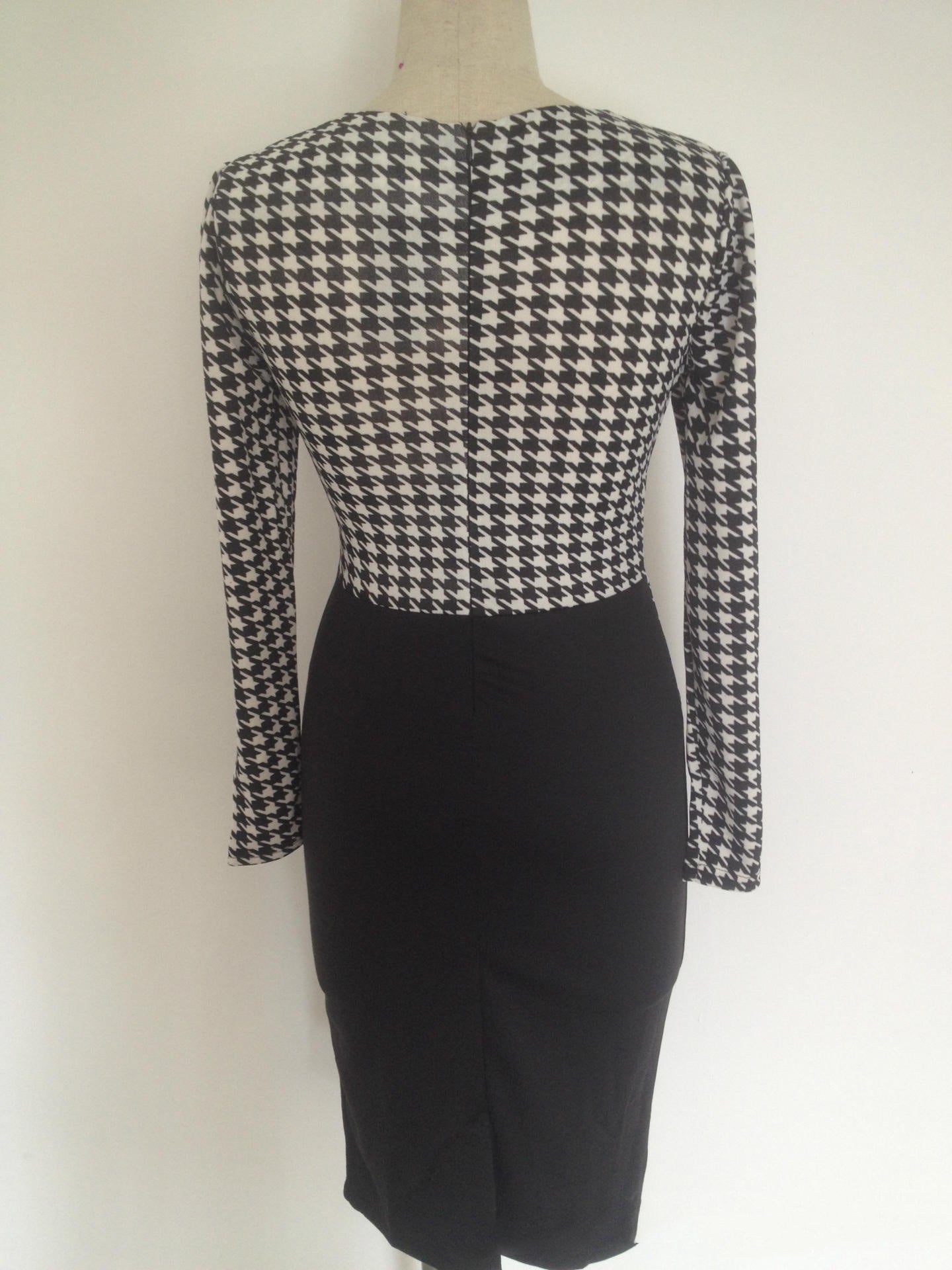 Houndstooth Fake Two Piece Panel Slim Pencil Dress