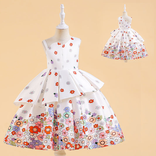 Girls Fashion Casual Flower Print Dress