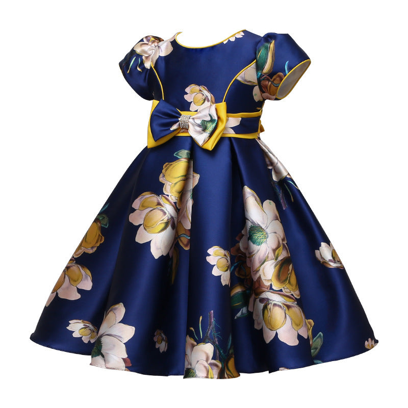 Girls' Vest Print Princess Dress Banquet