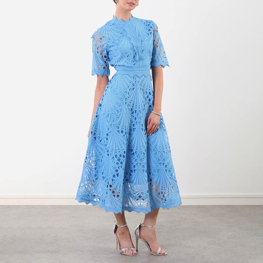 Retro Cinched Slimming Short Sleeves High Sense Dress