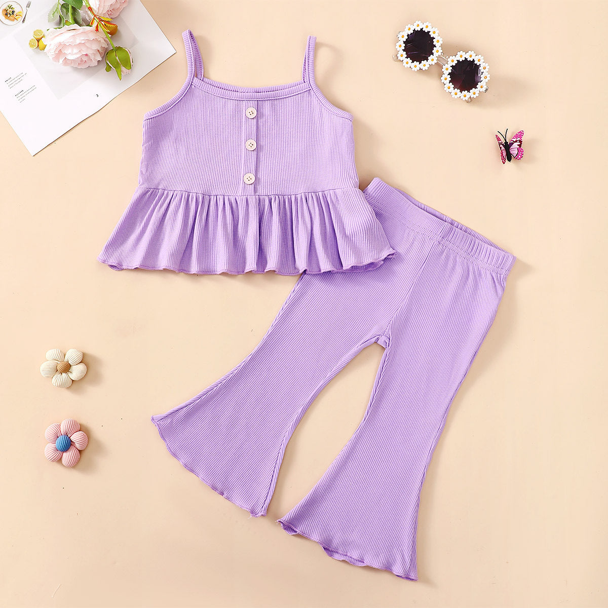 Girls' Tricolor Overall Dress Set