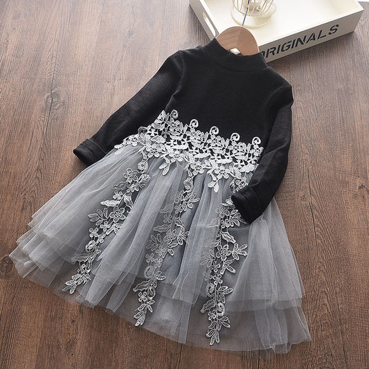 Girls' Long-sleeved Knitted Yarn Skirt Dress