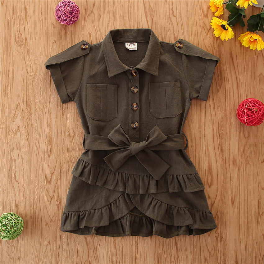 Girls' Flounce Short-sleeved Dress
