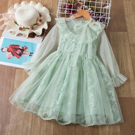Children's Princess Dress Girls Long-Sleeved Puffy Gauze Dress