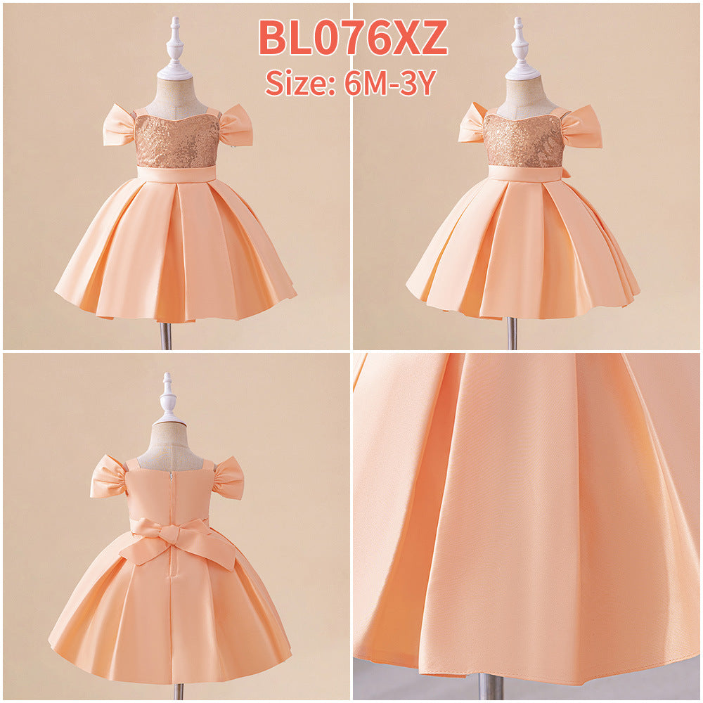Girls Birthday Party Sequined Suspender Forged Cloth Dress