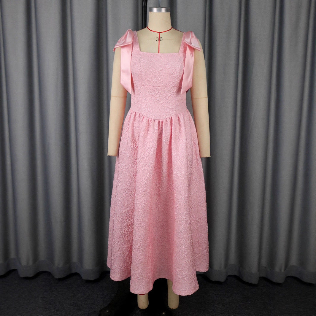 Female Solid Color Sleeveless Elegant Bow Bandage Dress