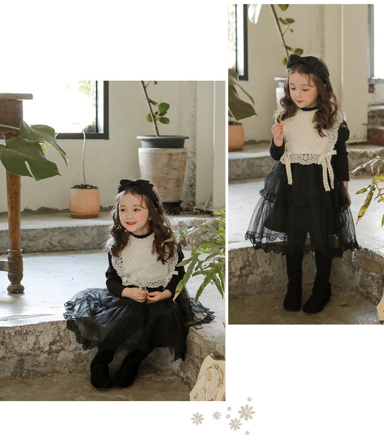 Girls Bow Thickened Plus Velvet Princess Dress